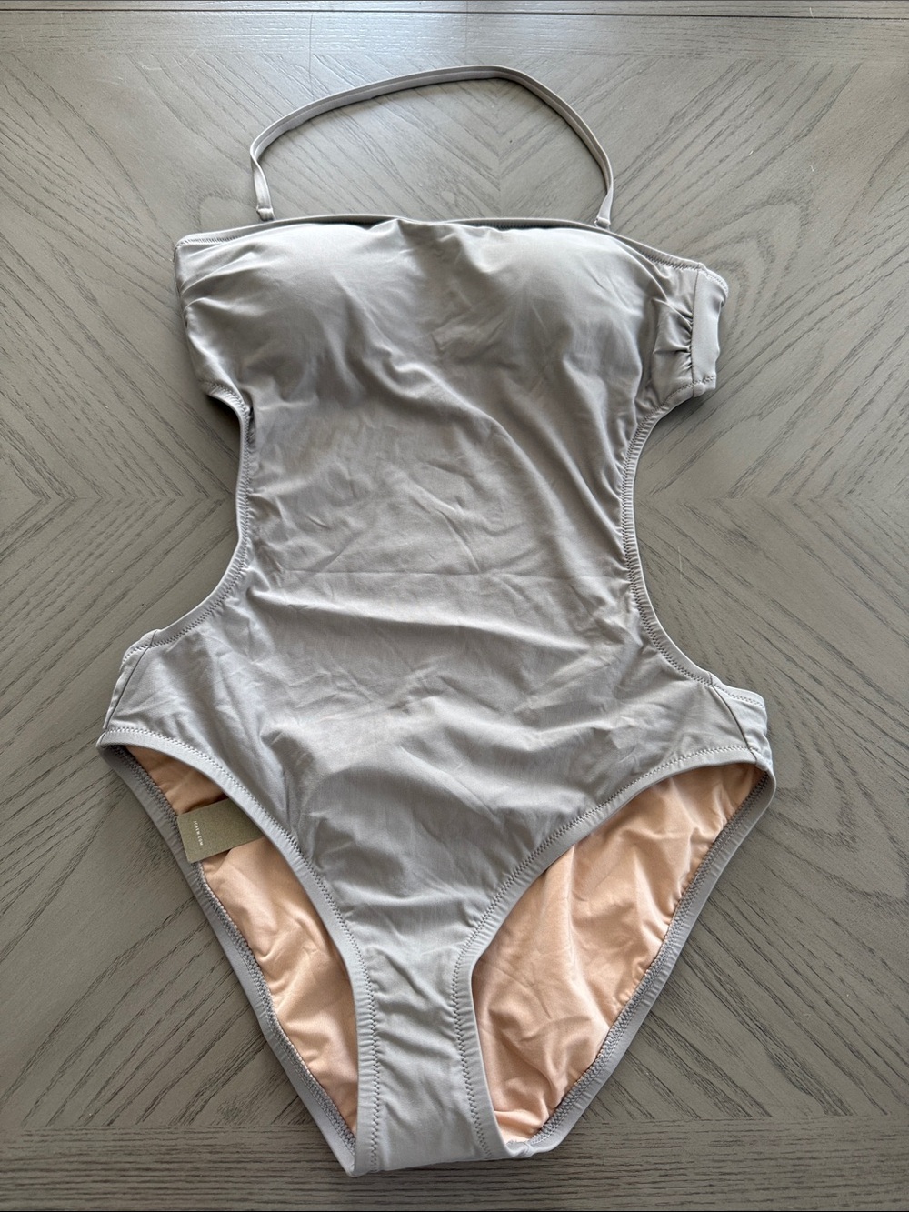 J. Crew gray one-piece swimsuit with blush lining